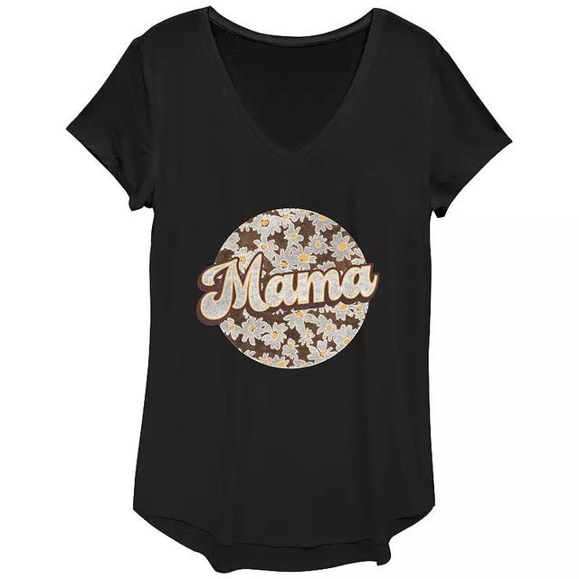 Womens Mama Flower Print V-Neck Graphic Tee Product Image