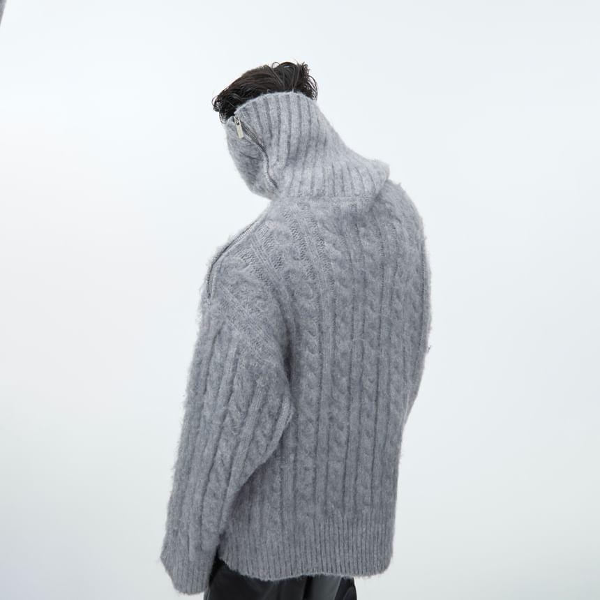 Turtleneck Cable Knit Plain Sweater Product Image