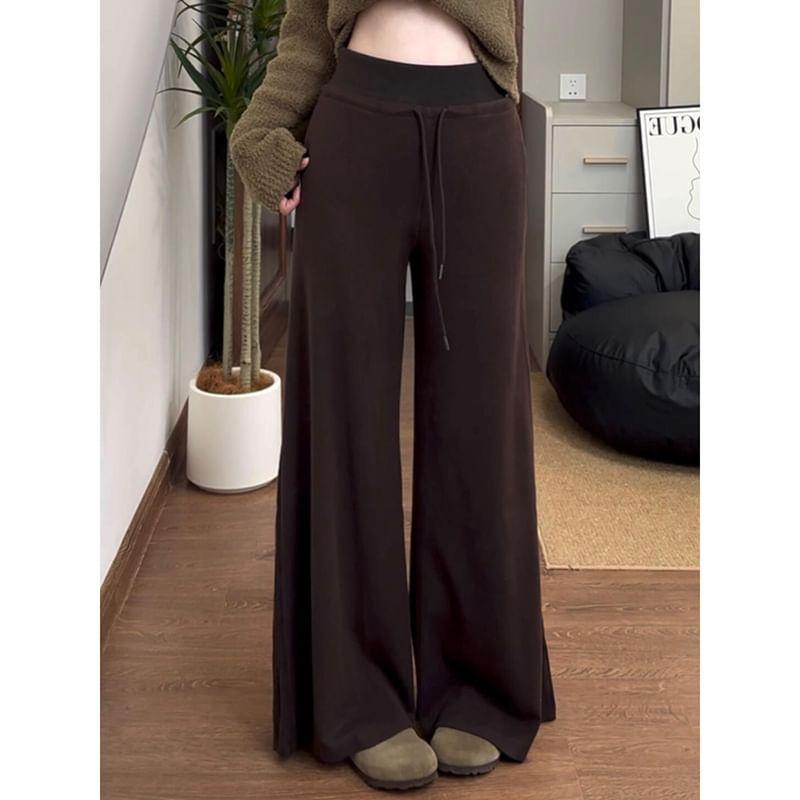 Drawstring Waist Plain Wide Leg Pants Product Image