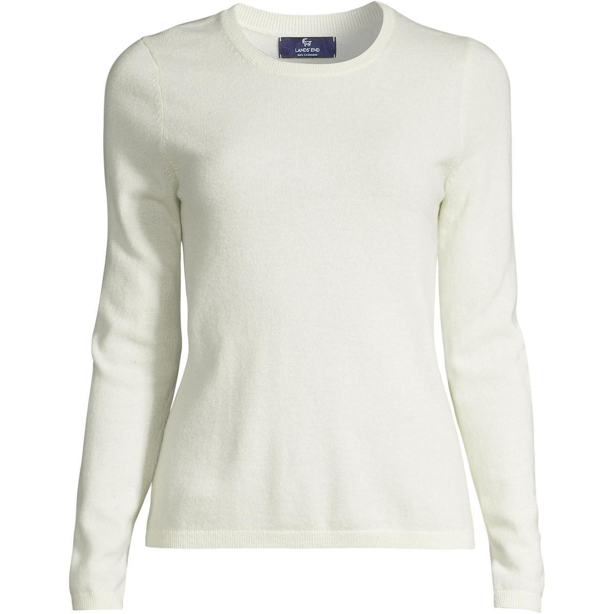 Petite Lands End Crewneck Cashmere Sweater, Womens Green Donegal Product Image