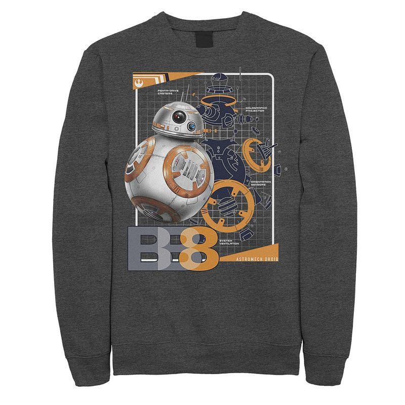 Mens Star Wars Last Jedi BB-8 Astromech Schematic Sweatshirt Grey Heather Product Image