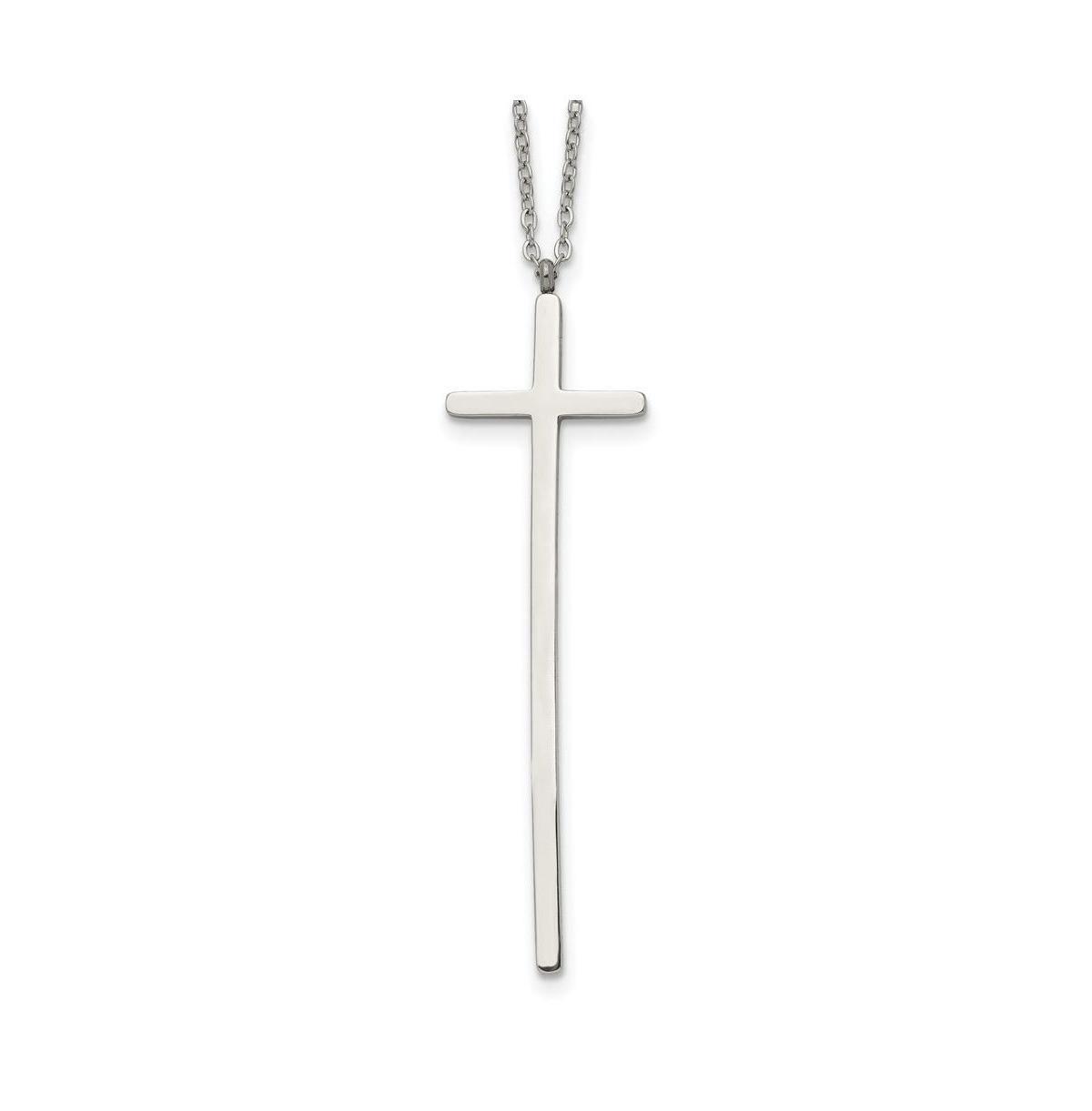 Chisel Polished Long Cross Pendant on a 30 inch Cable Chain Necklace Product Image