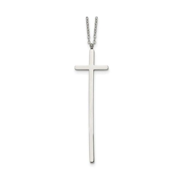 Chisel Polished Long Cross Pendant on a 30 inch Cable Chain Necklace Product Image