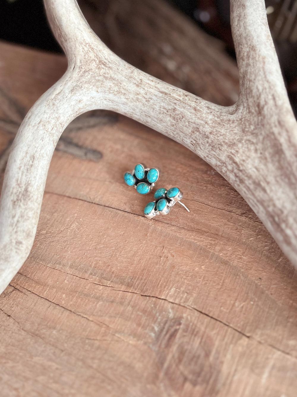 Turquoise Cluster Sterling Silver Navajo Earrings Product Image