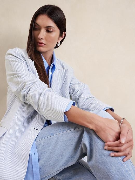 Relaxed Pinstripe Linen Blazer Product Image