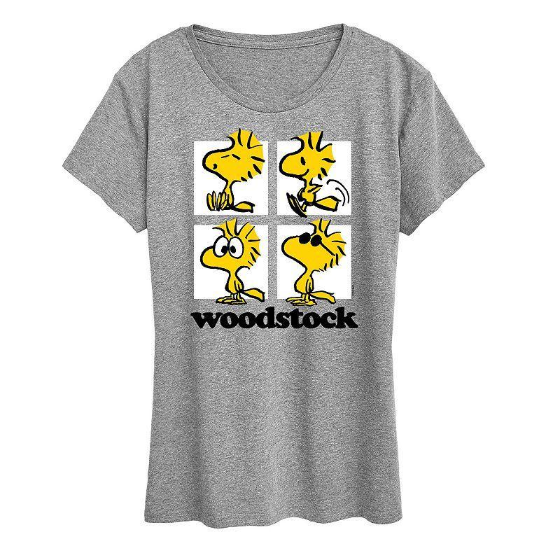 Womens Peanuts Woodstock Grid Graphic Tee Grey Royal Blue Product Image