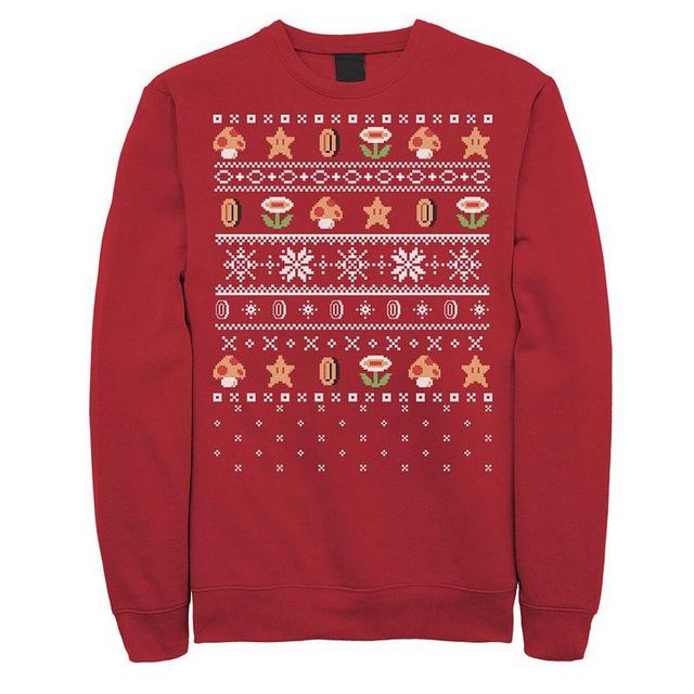 Mens Nintendo Super Mario Stars & Flowers Holiday Pattern Sweatshirt Product Image