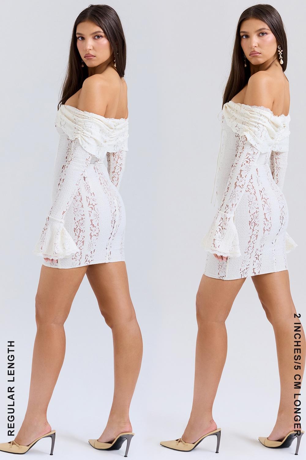 Sadie Vintage Cream Floral Lace Off Shoulder Mini Dress Product Image