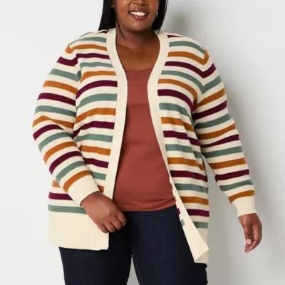 St. John's Bay Plus Womens Long Sleeve Open Front Cardigan Product Image