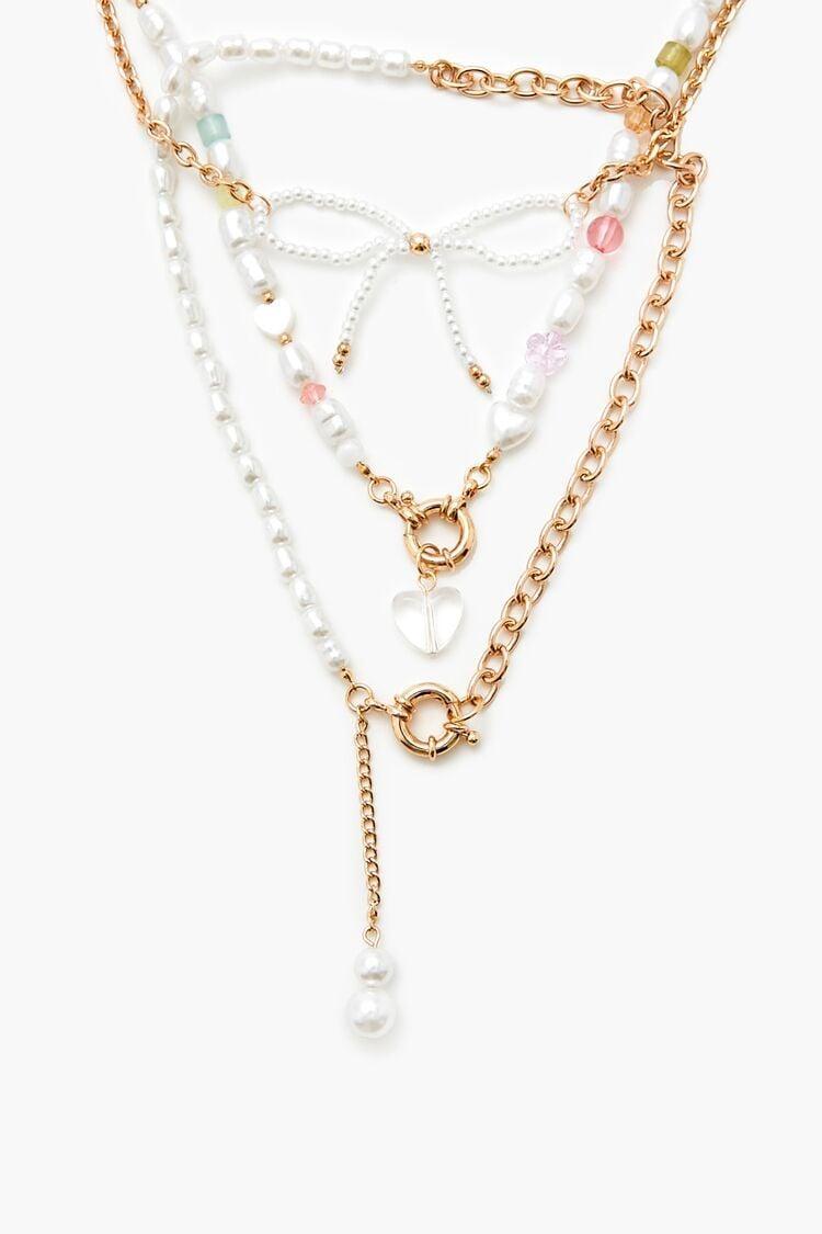 Faux Pearl Bow Necklace Set | Forever 21 Product Image