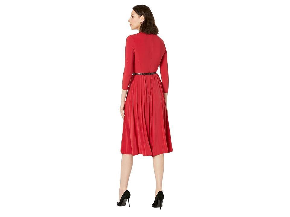 Tommy Hilfiger Long Sleeve V-Neck Jersey Dress with Pleated Skirt (Chili Pepper) Women's Dress Product Image