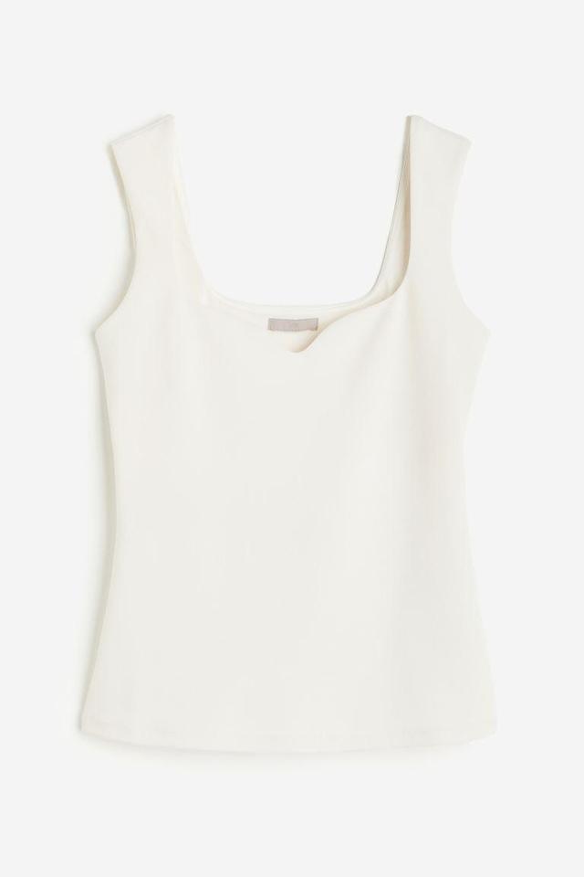 H & M - Sweetheart-neckline Top - White Product Image