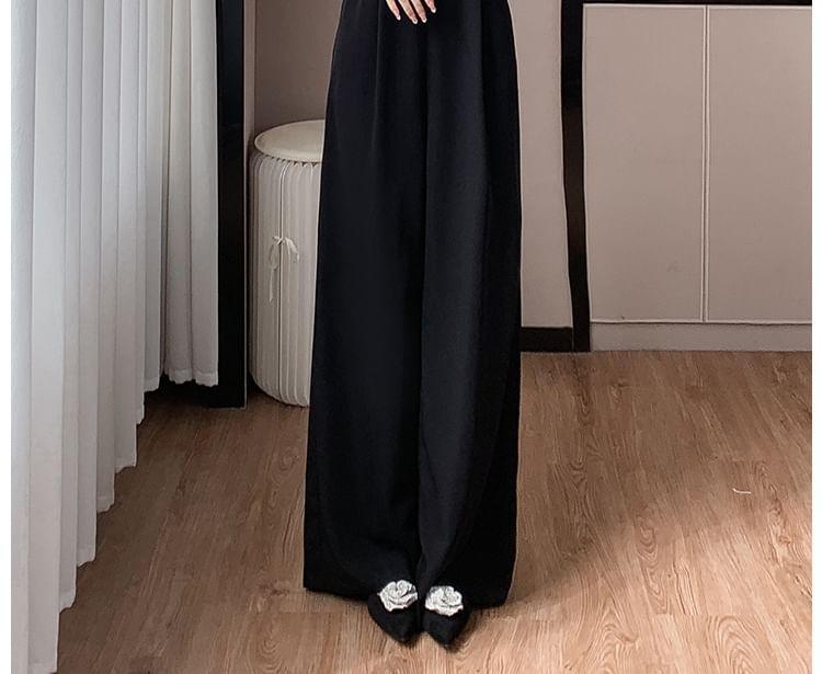 Long-Sleeve Faux Leather Wide Leg Jumpsuit Product Image