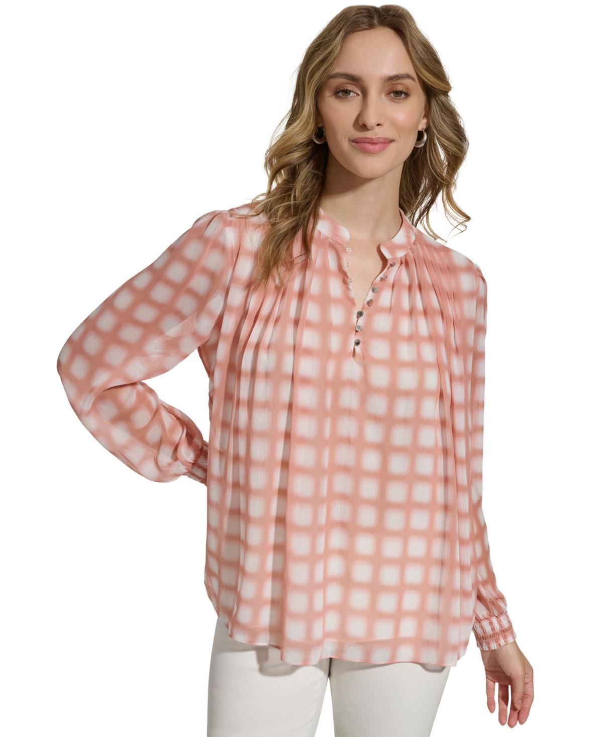 Calvin Klein Womens Printed Long-Sleeve Blouse Product Image