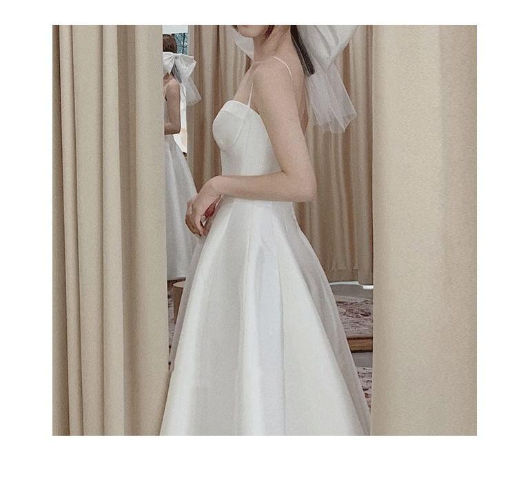 Spaghetti Strap Plain Maxi A-Line Wedding Dress Product Image