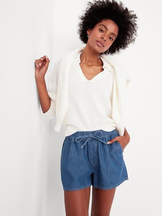 High-Waisted Baggy Jean Shorts -- 3-inch inseam Product Image