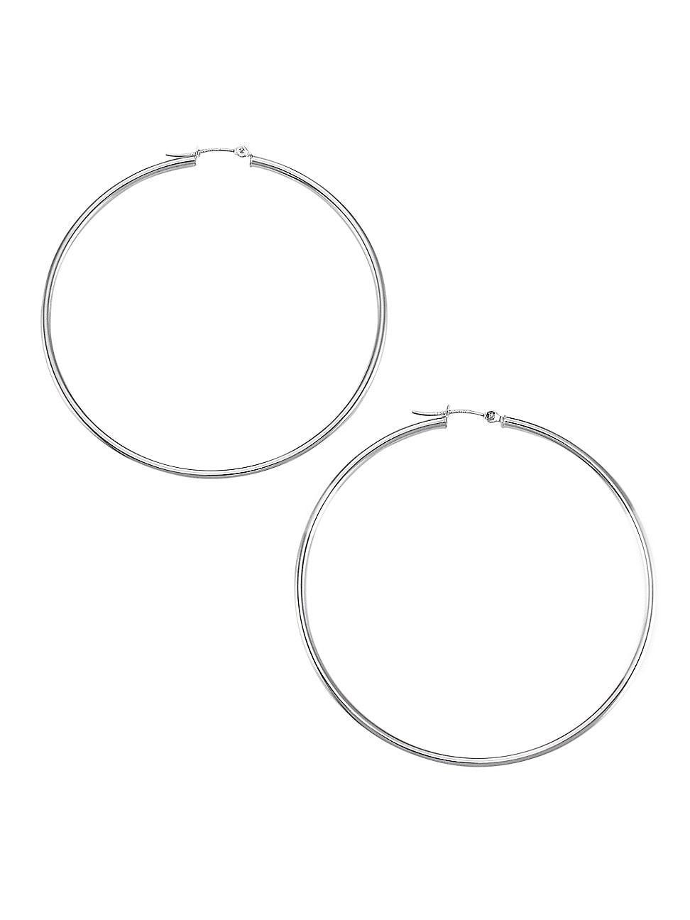 Womens 14K White Gold Hoop Earrings/2MM x 50MM Product Image