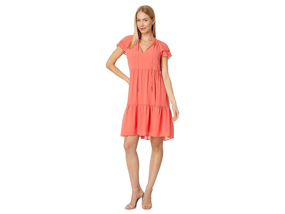 Vince Camuto Womens Jewel-Neck Pleat-Sleeve Dress Product Image