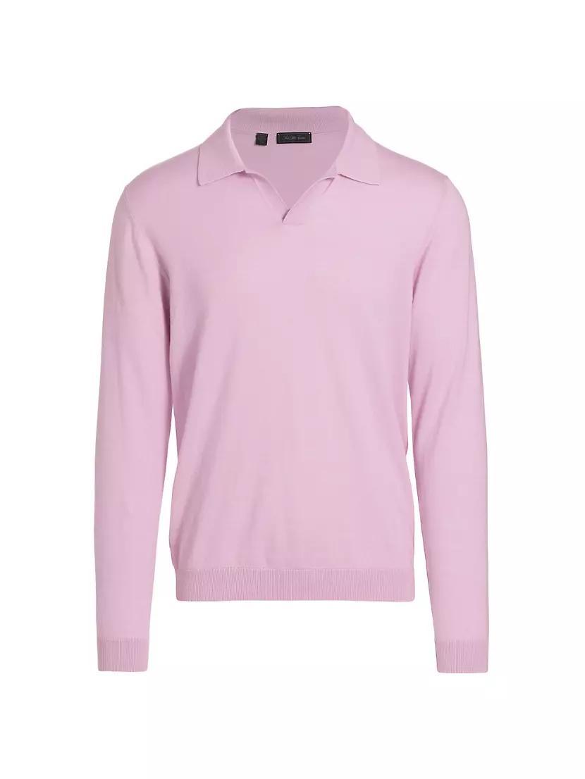 COLLECTION Cotton-Blend Long-Sleeve Polo Shirt Product Image