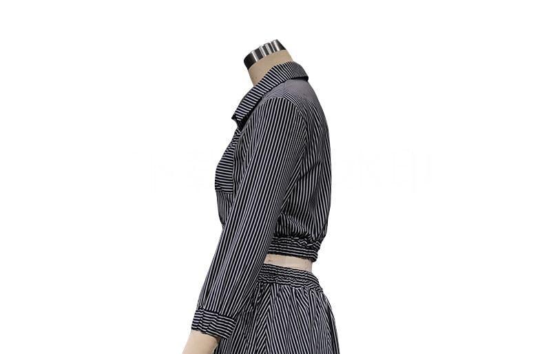 Set: Long-Sleeve Striped Shirt + Midi A-Line Skirt Product Image