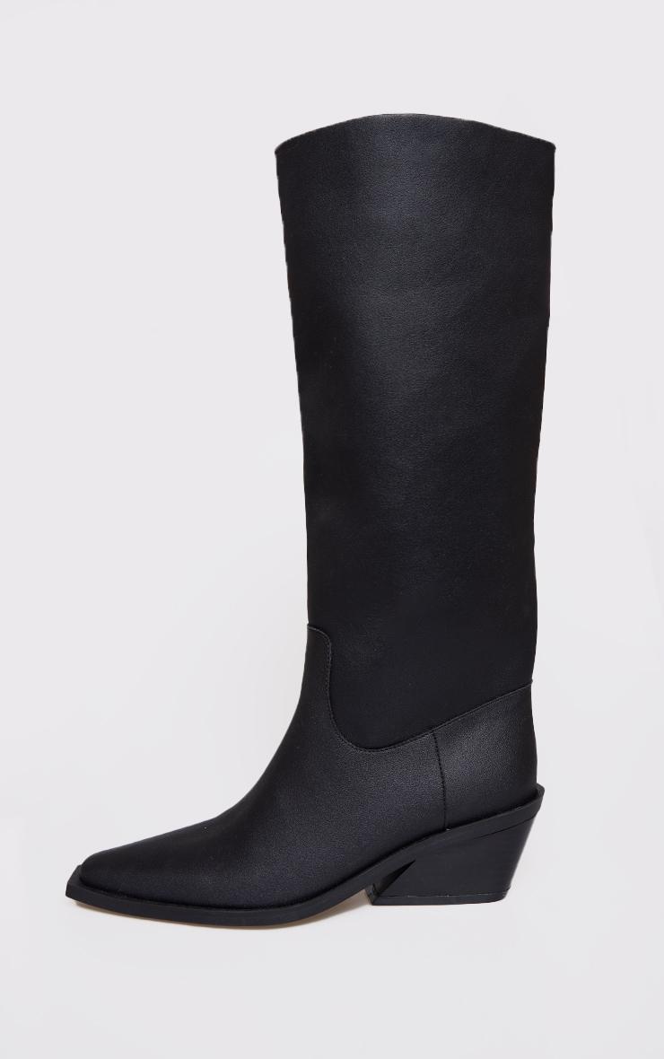 Black PU Point Toe Black Heel Western Boots Product Image