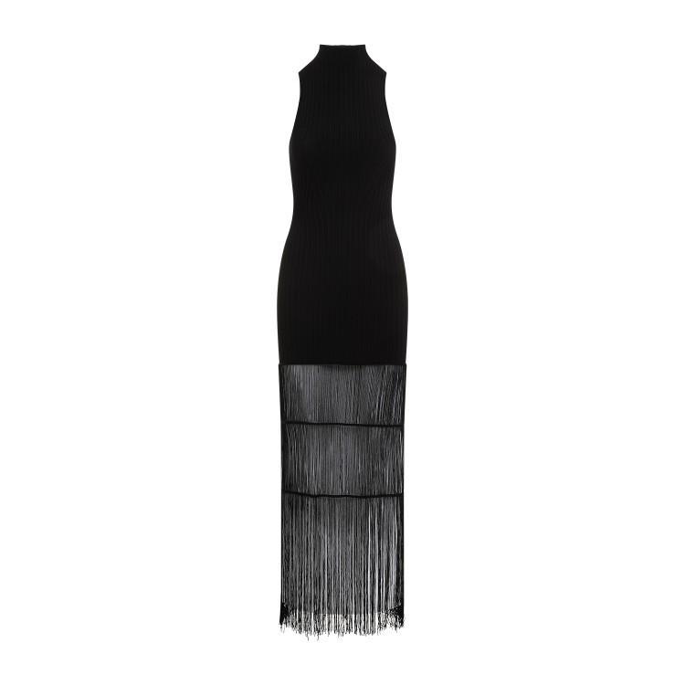 KHAITE Zare Fringed Ribbed-knit Maxi Dress In  Black Product Image