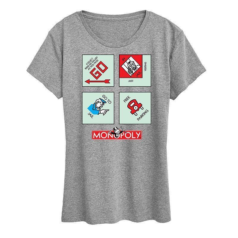 Womens Monopoly Corner Squares Graphic Tee Grey Gray Product Image