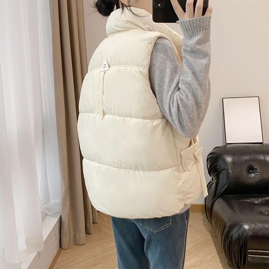 Stand Collar Plain Padded Zip Vest Product Image