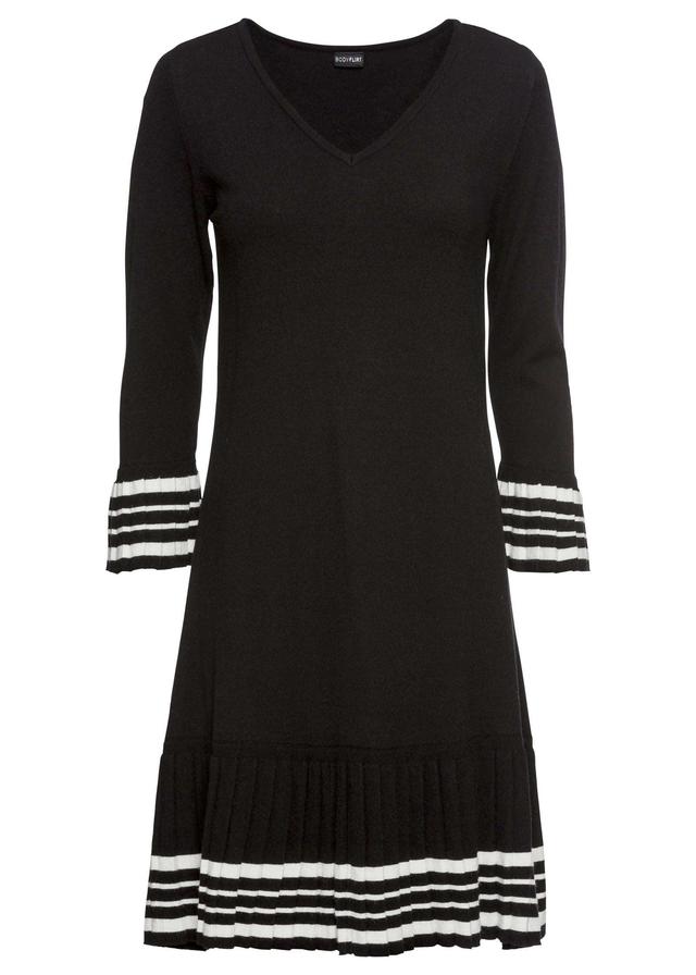 Stripe Sleeve Dress - Black & White Product Image