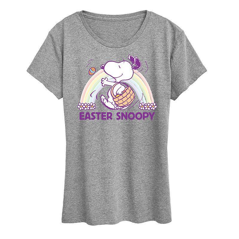 Womens Peanuts Easter Snoopy Rainbow Graphic Tee Grey Gray Product Image