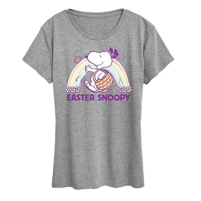 Womens Peanuts Easter Snoopy Rainbow Graphic Tee Grey Gray Product Image