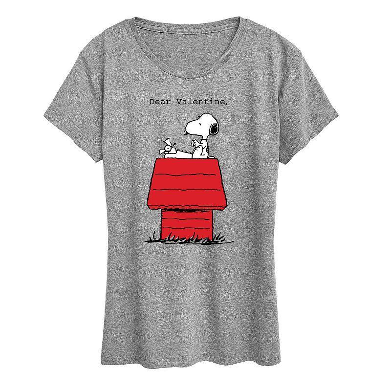 Womens Peanuts Snoopy Dear Valentine Graphic Tee Grey Gray Product Image