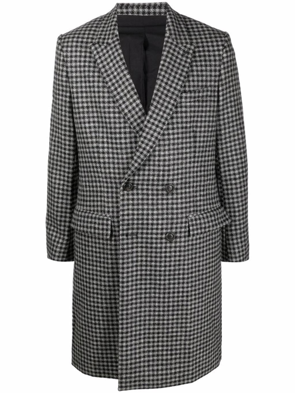 Double Breasted Checked Coat In Grey Product Image