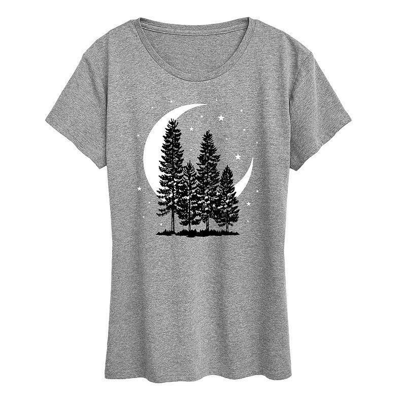 Womens Crescent Moon Trees Graphic Tee Grey Gray Product Image