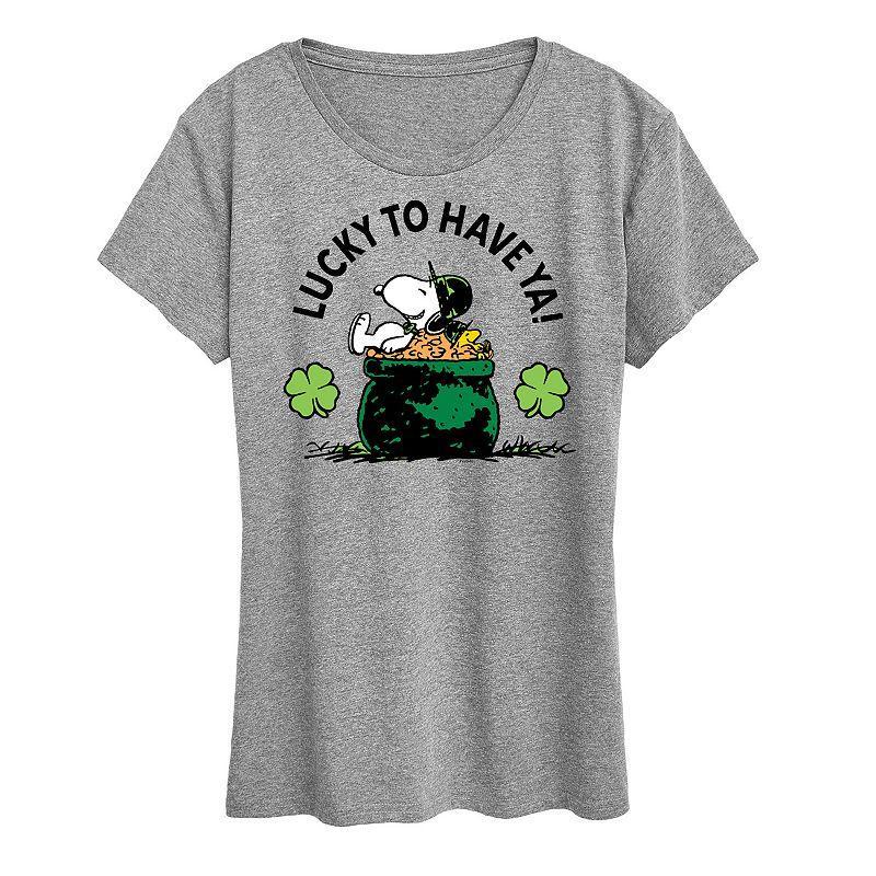 Womens Peanuts Snoopy & Woodstock Lucky To Have Ya Graphic Tee Grey Gray Product Image