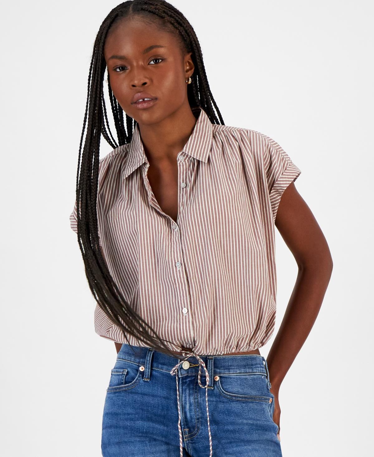 Lucky Brand Womens Striped Cotton Button-Front Shirt Product Image