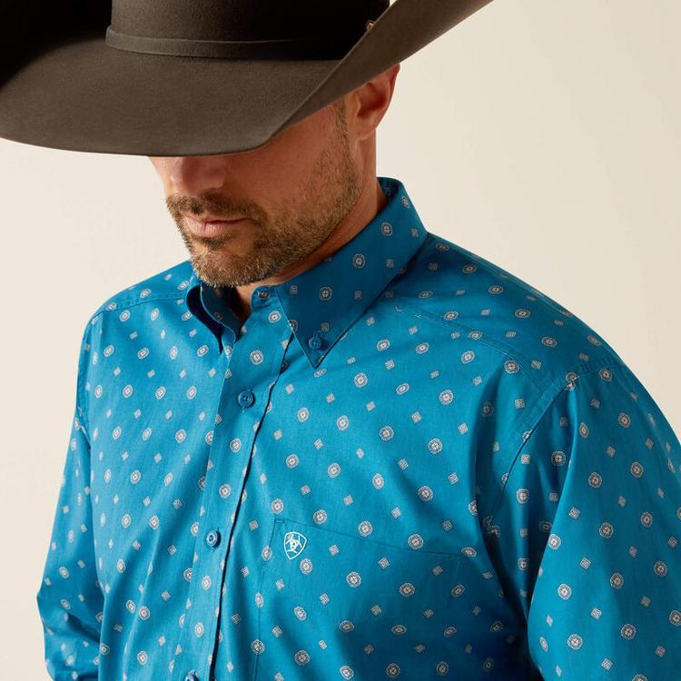 Ariat® Men's L/S Teal Print Paxton Classic Fit Button Shirt Product Image