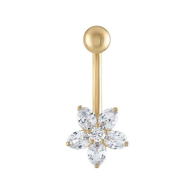 Amella Jewels 10k Gold Cubic Zirconia Flower Shaped Belly Button Ring, Womens, Yellow Product Image