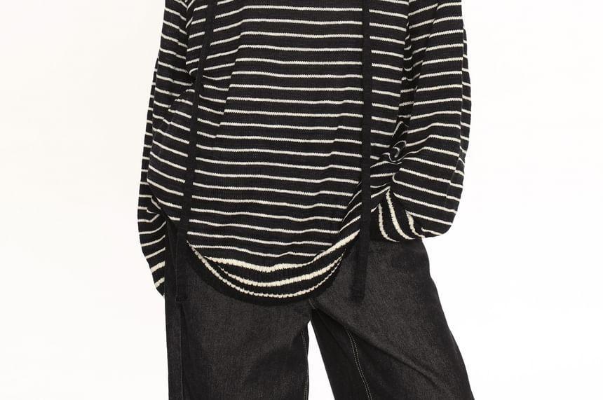 Drop Shoulder V-Neck Striped Oversized Sweater Product Image