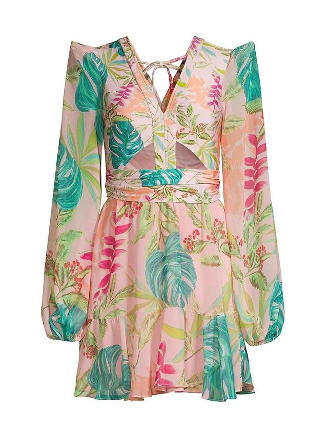 Womens Tropicalia Palm Long-Sleeve Minidress Product Image