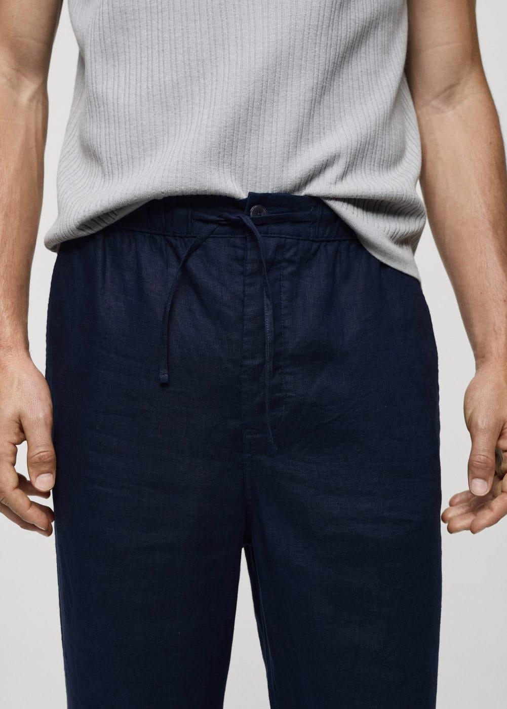 MANGO MAN - 100% linen pants with drawstring navyMen Product Image