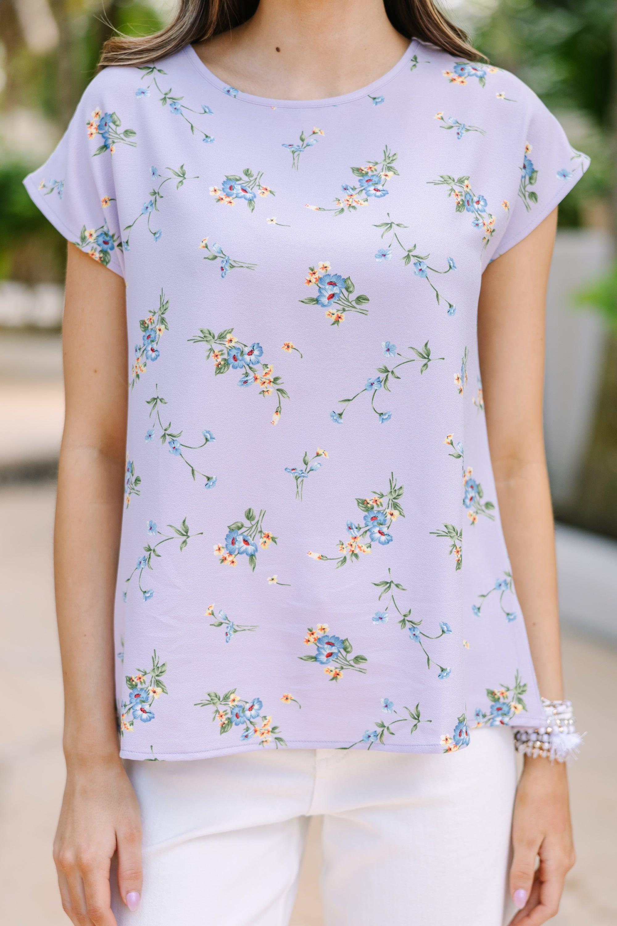 Hello Beautiful Lavender Purple Ditsy Floral Cap Sleeve Top Female Product Image