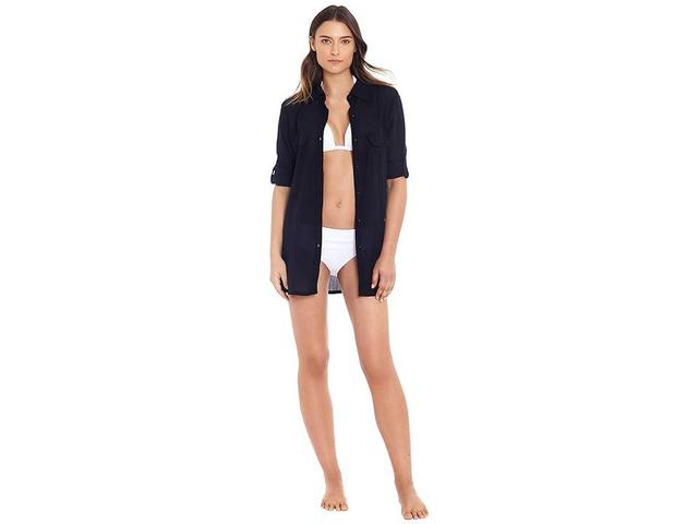 Lauren Ralph Lauren Crushed Cotton Camp Shirt Women's Swimwear Product Image