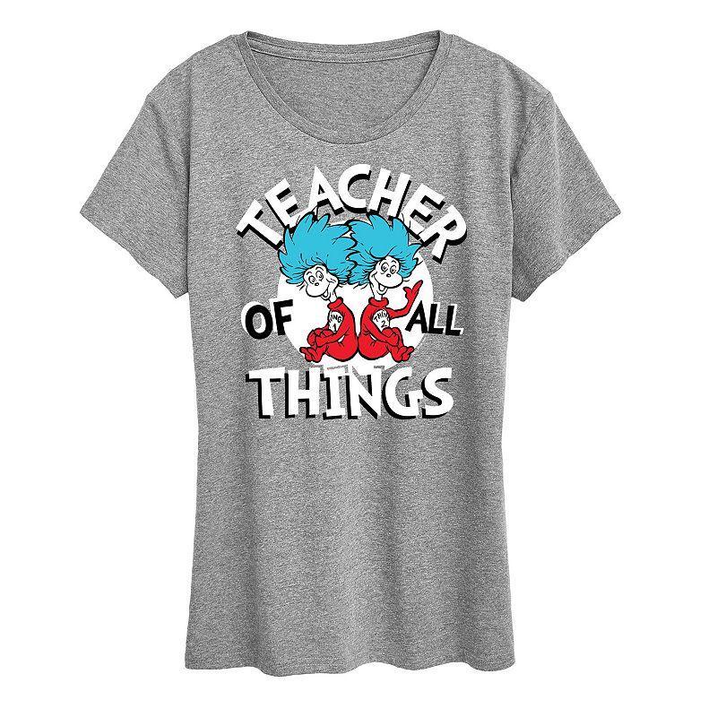 Womens Dr. Seuss Teacher Of All Things Graphic Tee Grey Royal Blue Product Image