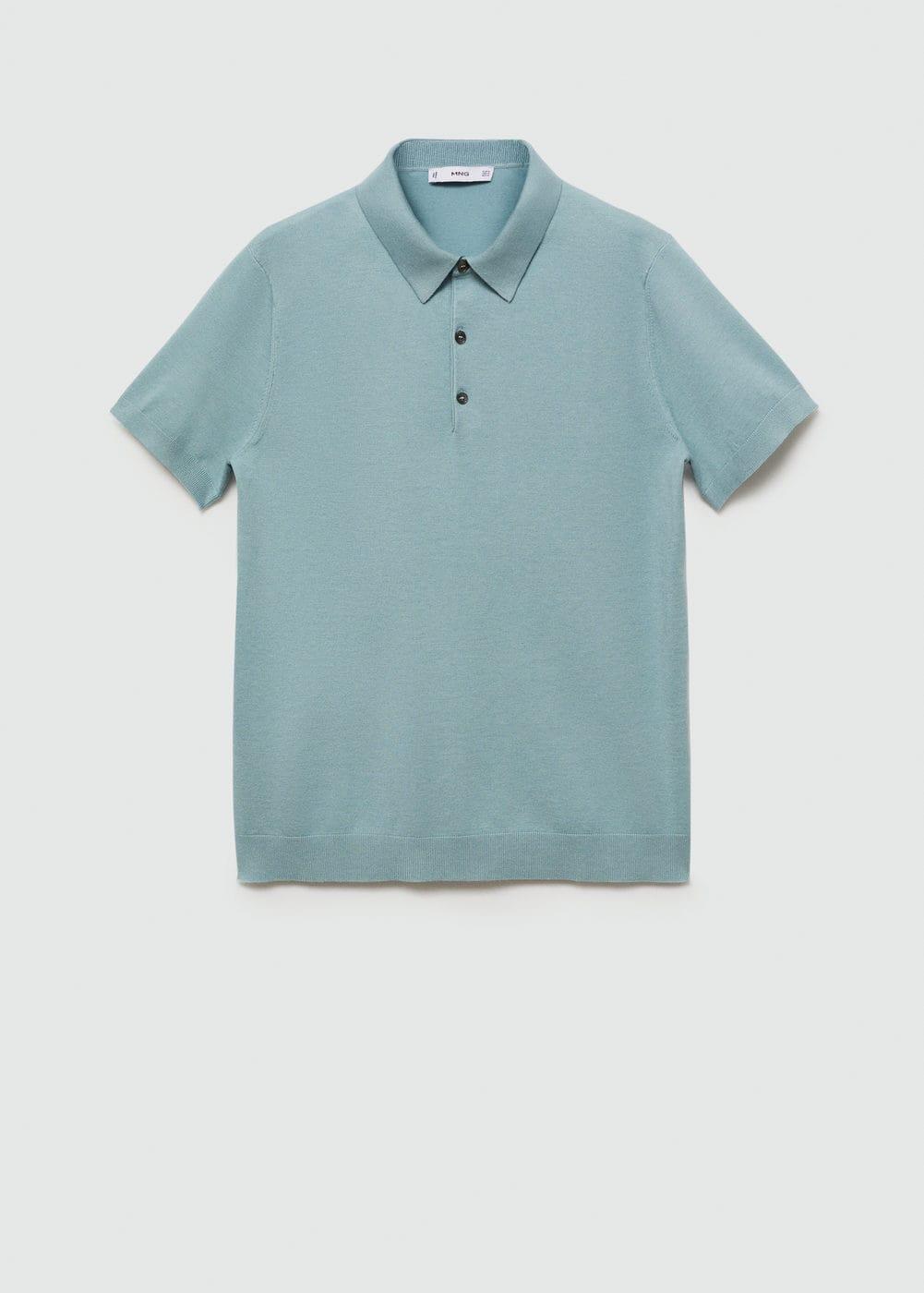 MANGO MAN - Fine-knit polo shirt turquoiseMen Product Image