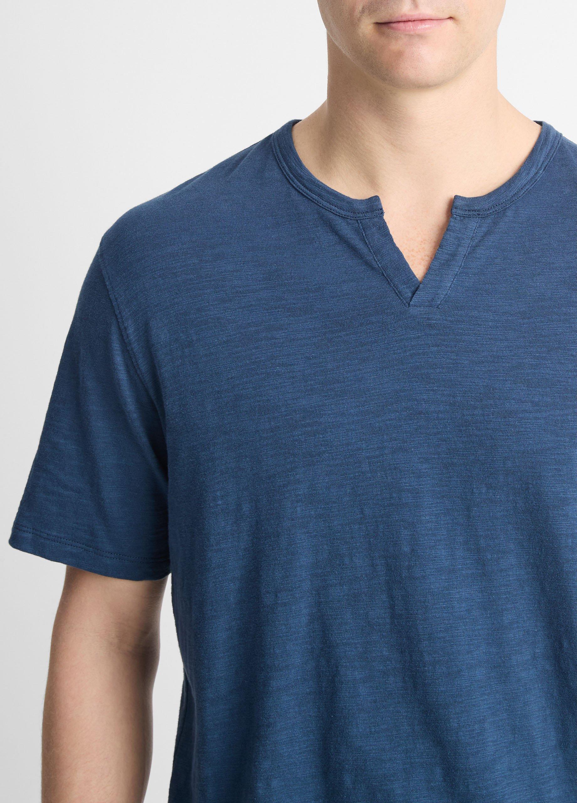 Slub Cotton Split-Neck T-Shirt Product Image