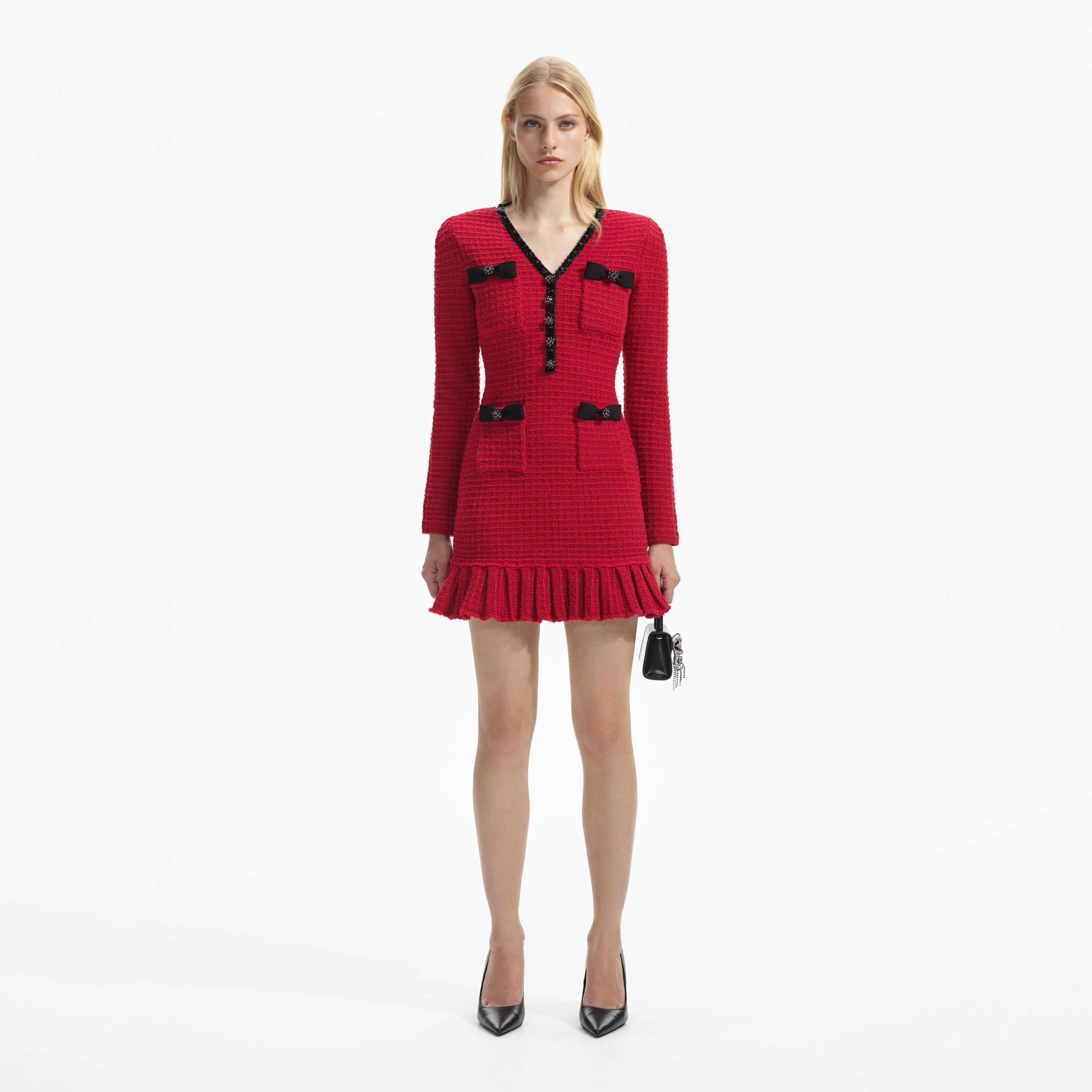 Red Knit Mini Dress Product Image