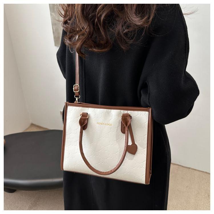 Two Tone Faux Leather Tote Bag Product Image