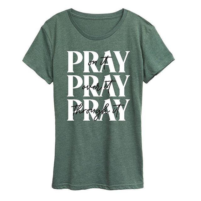 Womens Pray On It Graphic Tee, Girls Grey Juniper Product Image