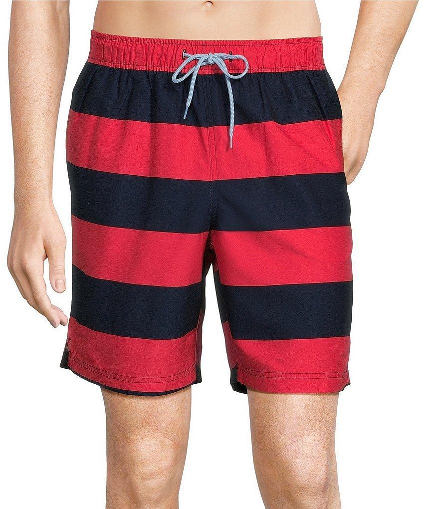 Roundtree & Yorke Rugby Stripe 8#double; Inseam Swim Trunks Product Image